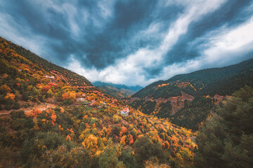 Dramatic Autumn sky on Agrafa mountains
