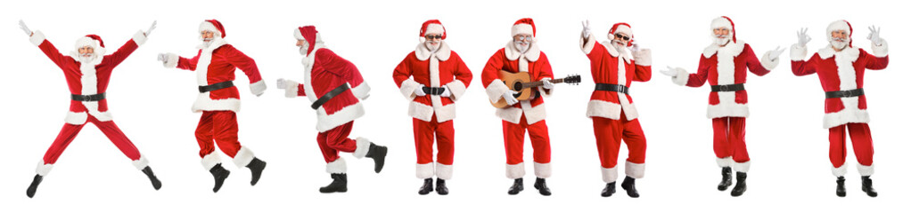 Set of cool Santa Claus on white background