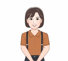 サスペンダーをつけた女性