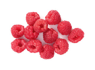 Tasty ripe raspberries on white background