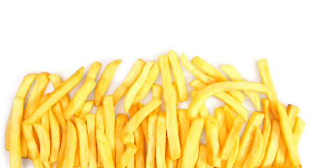 Tasty french fries on white background