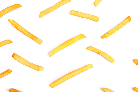 Tasty french fries on white background