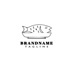 fish on a plate logo cartoon design template icon black isolated vector
