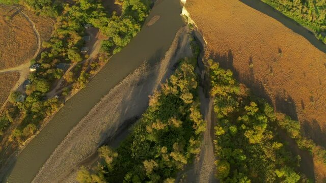 Aerial, Meander Of The Alasani River, Vashlovani National Park, Border Georgia - Azerbaijan