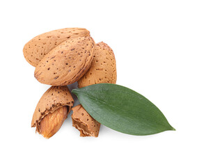 Fresh almond nuts on white background