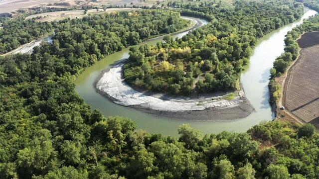 Aerial, Meander Of The Alasani River, Vashlovani National Park, Border Georgia - Azerbaijan