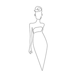Female Elegant Silhouette Line Art Drawing. Woman One Line Art Minimalist Style. Good for Wall Art, print, Poster. Woman Trendy Modern Drawing. Vector EPS 10