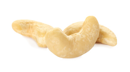 Pile of tasty organic cashew nuts isolated on white