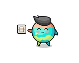 cartoon bath bombs is turning off light