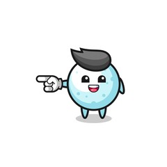 snow ball cartoon with pointing left gesture