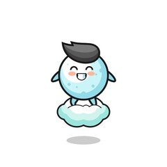 cute snow ball illustration riding a floating cloud