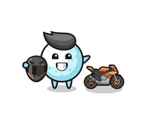 cute snow ball cartoon as a motorcycle racer