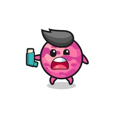 ice cream scoop mascot having asthma while holding the inhaler