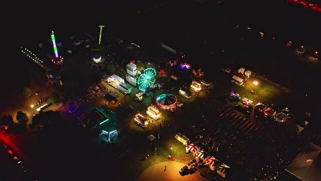 Carnival Rides at Fourth of July Celebration - Minnesota, drone aerial video