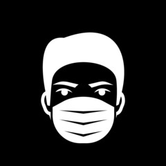 Man with face mask icon isolated on dark background