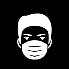 Man with face mask icon isolated on dark background