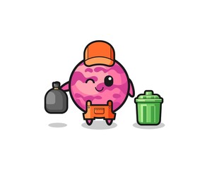 the mascot of cute ice cream scoop as garbage collector