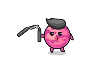 cartoon of ice cream scoop using nunchaku