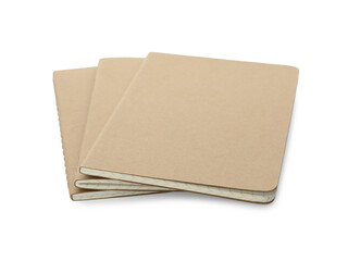 New stylish kraft planners on white background