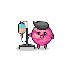 cute ice cream scoop character standing with infusion pole