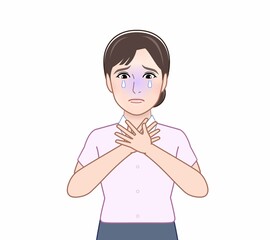 ピンクのYシャツの女性