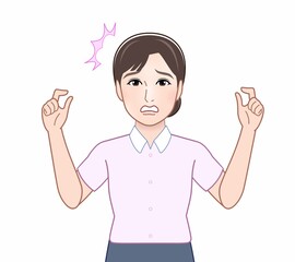 ピンクのYシャツの女性