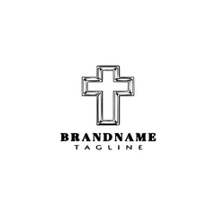 christian cross cartoon logo icon design template black isolated vector