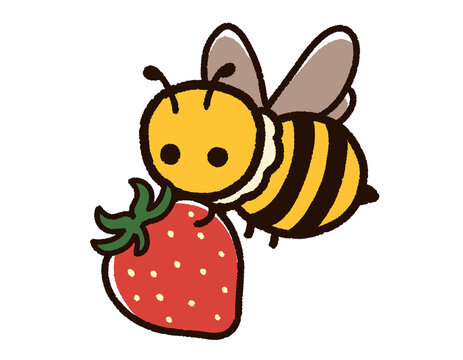 かわいいミツバチとイチゴ