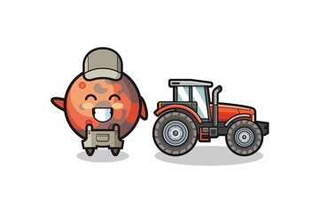 the mars farmer mascot standing beside a tractor