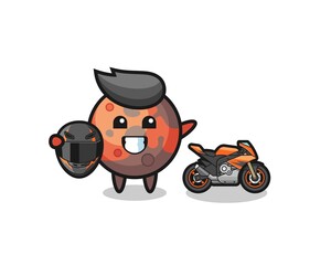 cute mars cartoon as a motorcycle racer