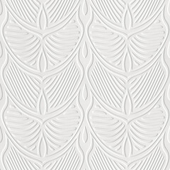 Embossed motif pattern on paper background, seamless texture, paper press, 3d illustration