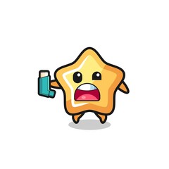 star mascot having asthma while holding the inhaler