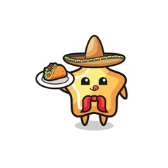 star Mexican chef mascot holding a taco