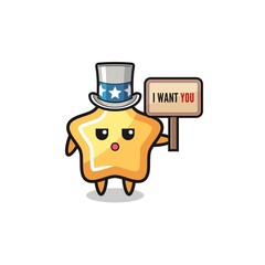 star cartoon as uncle Sam holding the banner I want you