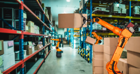 Smart robot arm system for innovative warehouse and factory digital technology . Automation...