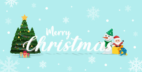 Merry Christmas text banner with Santa Claus