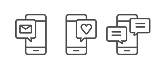スマートフォンでコミュニケーションをするアイコンセット