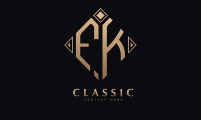 Alphabet FK or KF diamond illustration monogram vector logo template