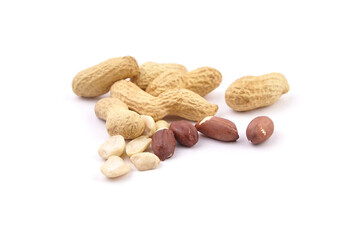 Roasted peanuts in shell isolated on white