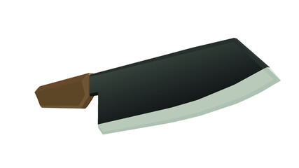 Large sharp cleaver knife with wooden handle isolated on white background