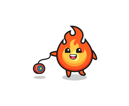 cartoon of cute fire playing a yoyo © heriyusuf