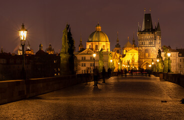 View from the Charles bridge in Prague at night