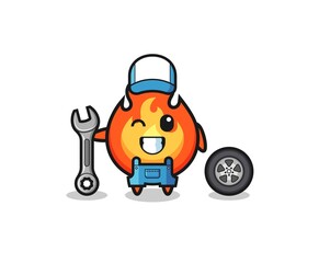 Fototapeta premium the fire character as a mechanic mascot