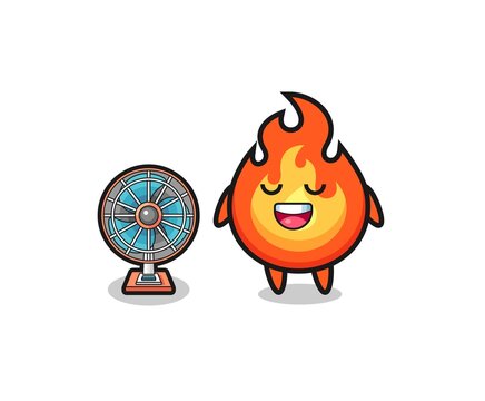 cute fire is standing in front of the fan