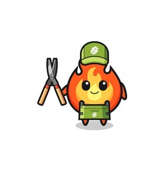 cute fire as gardener mascot