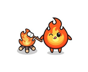 Fototapeta premium fire character is burning marshmallow