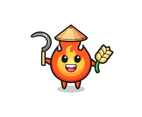 fire Asian farmer holding paddy
