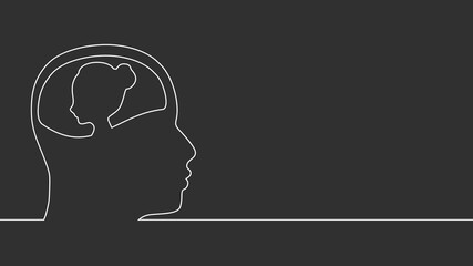 Woman head in the brain of a man head