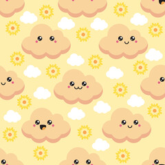 Illustration vector graphic of cute clouds kawai, sun flower seamless pattern.
Good for printing on linen, fabric, textile  and background. 