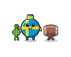 sweden flag muslim character are celebrating Eid Al Fitr